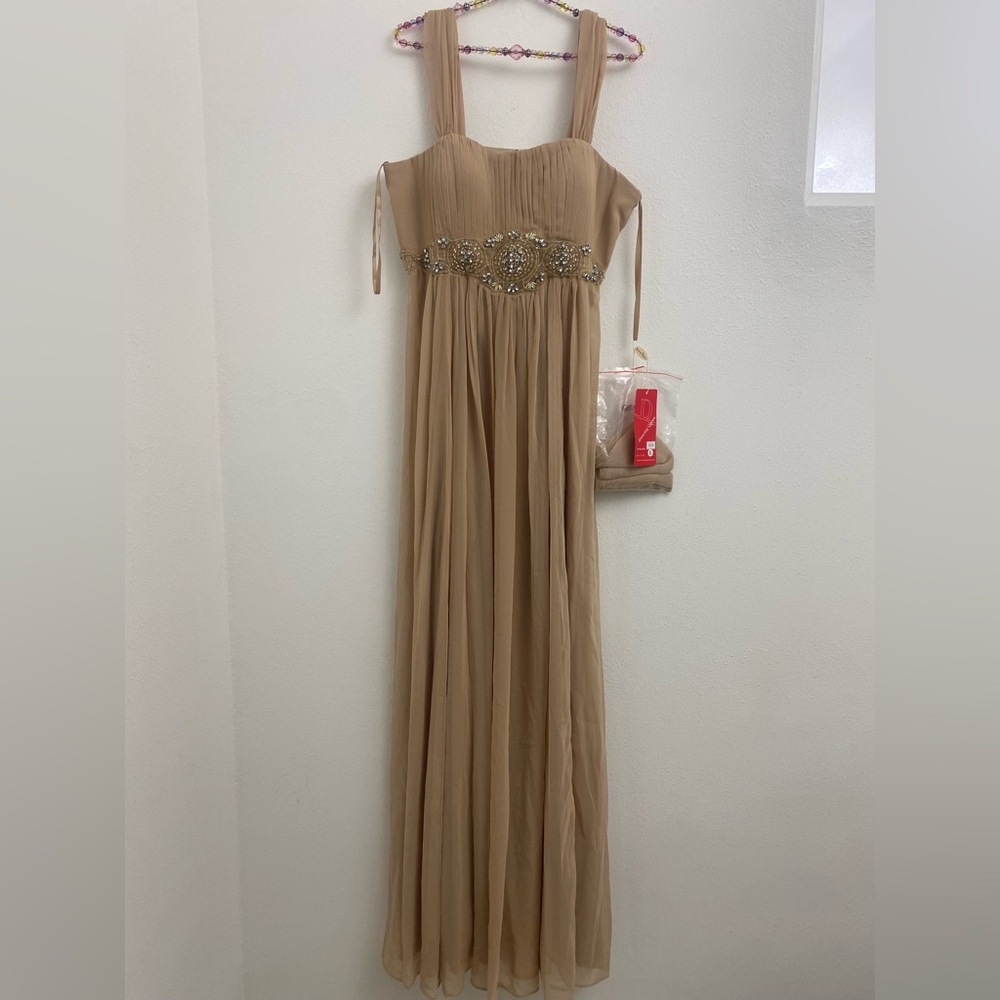 dress gown gold empire beaded waistband size large